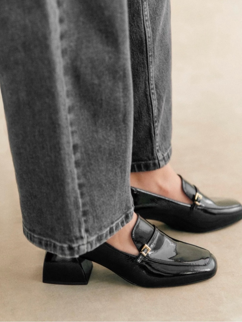 Sezane Victoire Black Patent Loafer Pumps
